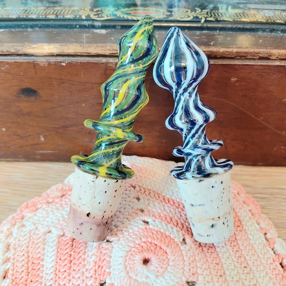 Swirl Glass Bottle Stoppers ~ Set Of 2